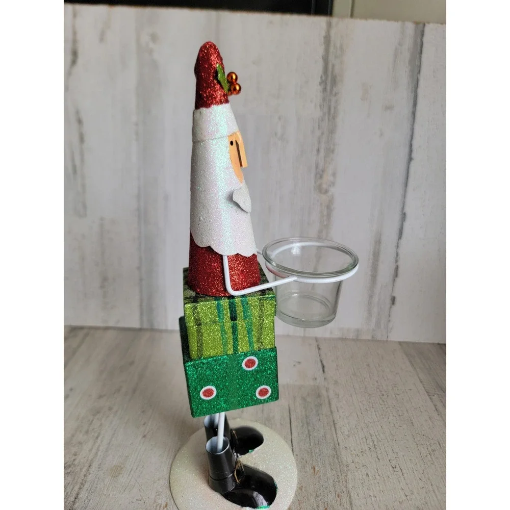 Vintage glitter Santa Claus santa tea light candle holder gift figure‎